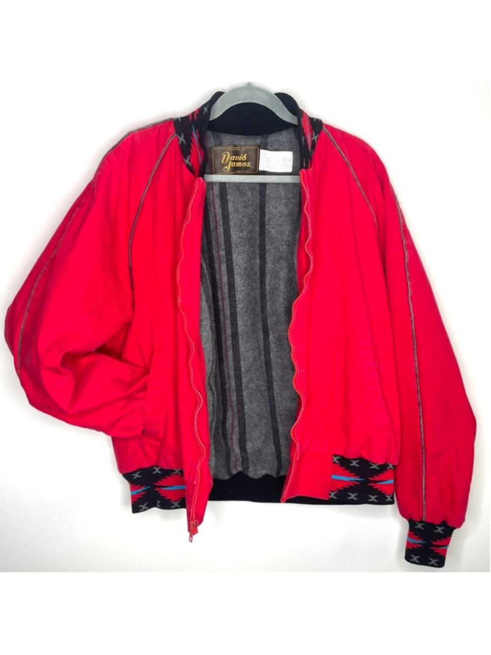 Davis James Vintage Jacket Size L Red w/Aztec Design Blanket Lining Front Zip-up